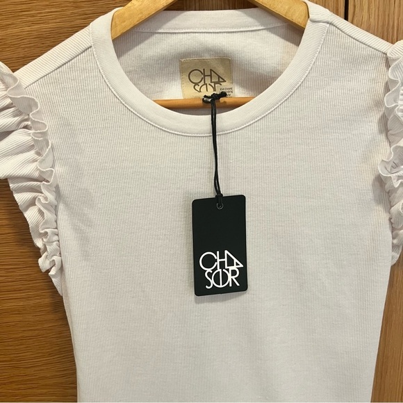 Chaser Recycled Vintage Rib Ruffle Sleeve Tee - White Small NWT - Picture 7 of 9